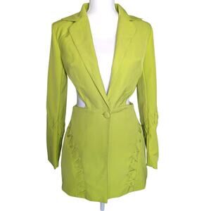 LC Designs Collection Green Yellow Cutout Blazer Mini Dress Jumpsuit Women M